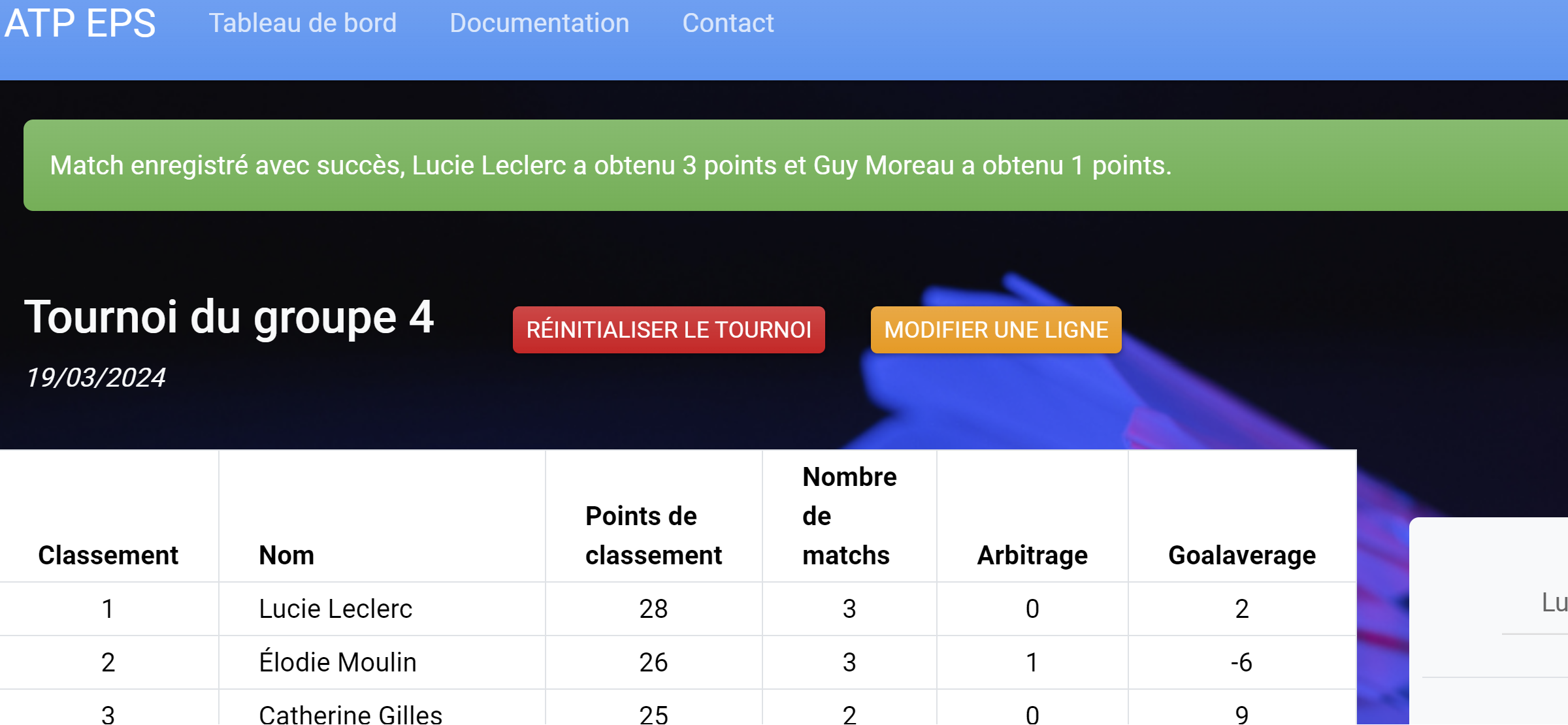 capture succés enregistrement match